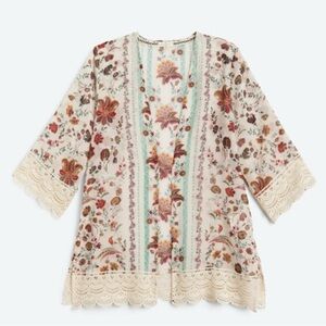 Mason & Belle Boho Indie Kimono Floral Crochet Open Cardigan Size 3X
